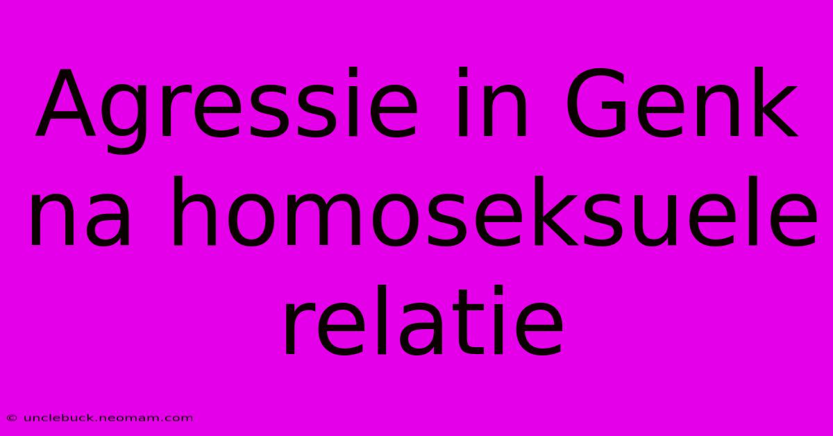 Agressie In Genk Na Homoseksuele Relatie