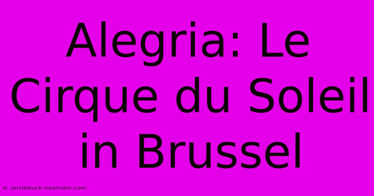 Alegria: Le Cirque Du Soleil In Brussel 