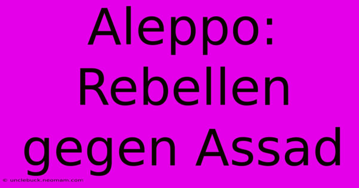 Aleppo: Rebellen Gegen Assad