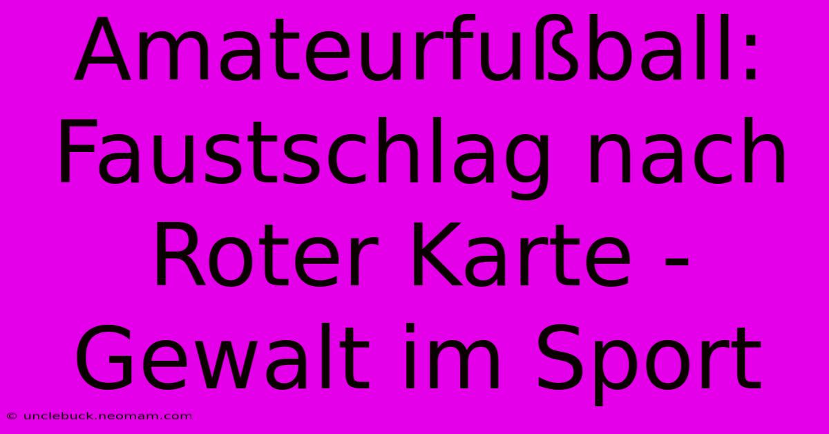 Amateurfußball: Faustschlag Nach Roter Karte - Gewalt Im Sport 