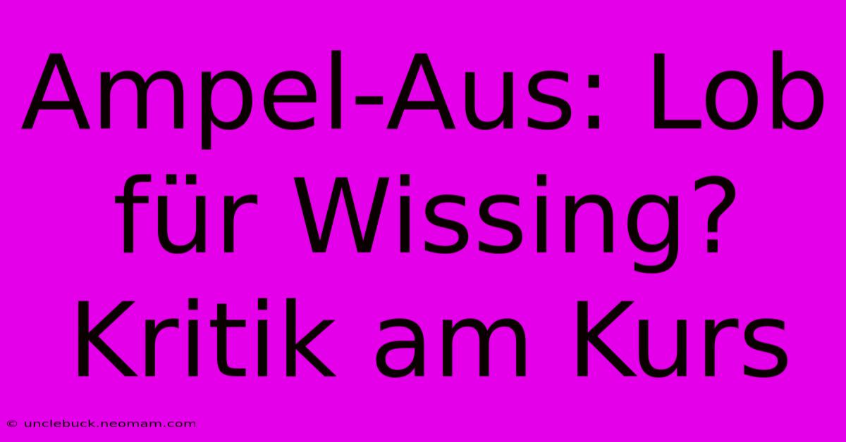 Ampel-Aus: Lob Für Wissing? Kritik Am Kurs