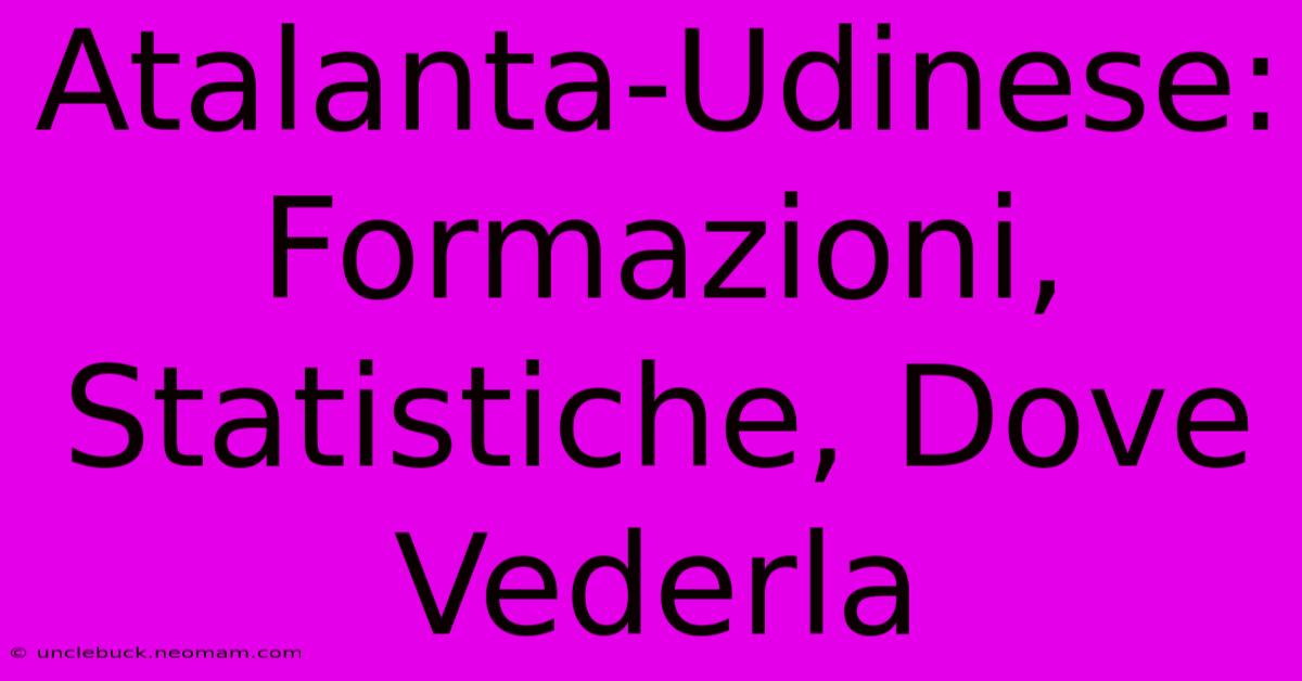 Atalanta-Udinese: Formazioni, Statistiche, Dove Vederla