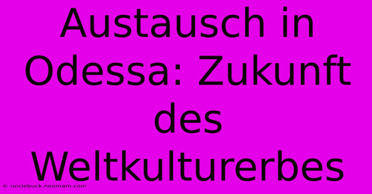 Austausch In Odessa: Zukunft Des Weltkulturerbes