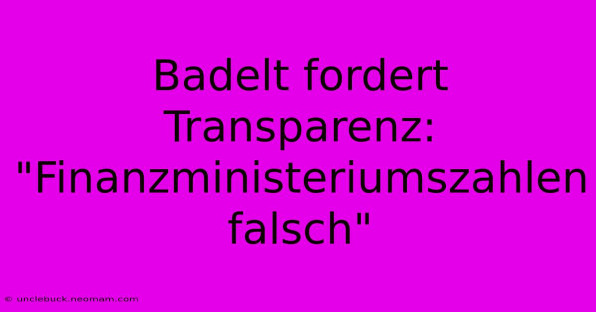 Badelt Fordert Transparenz: 