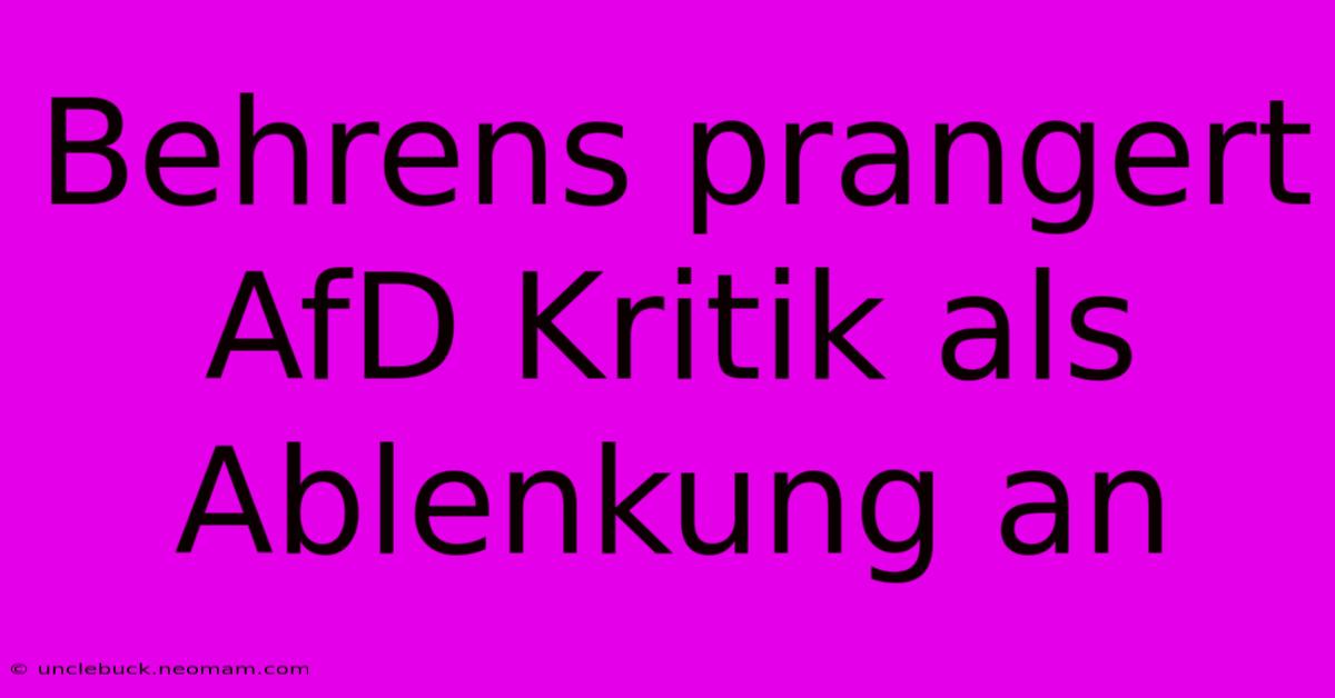 Behrens Prangert AfD Kritik Als Ablenkung An 