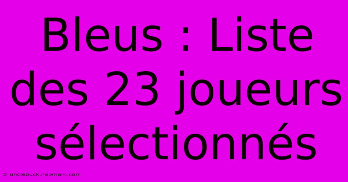 Bleus : Liste Des 23 Joueurs Sélectionnés