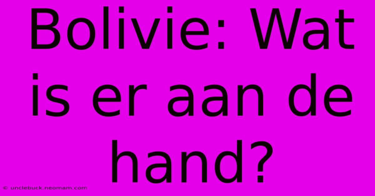 Bolivie: Wat Is Er Aan De Hand?