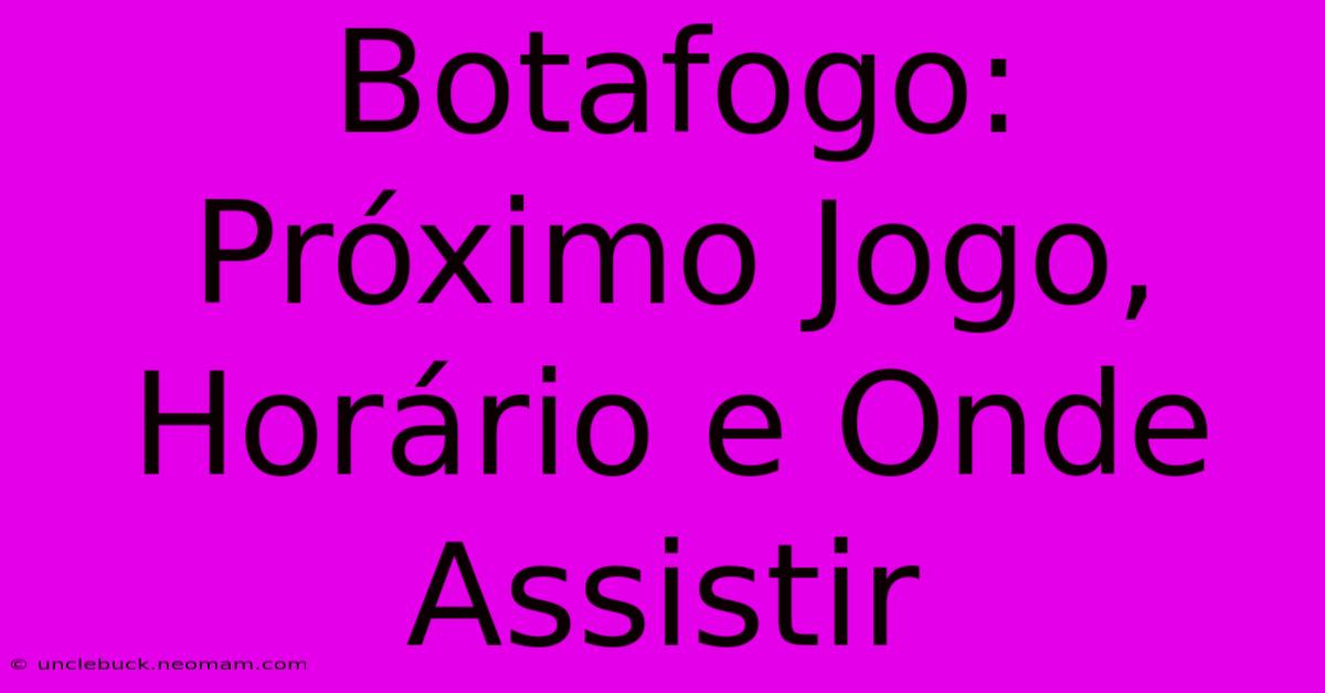 Botafogo: Próximo Jogo, Horário E Onde Assistir 