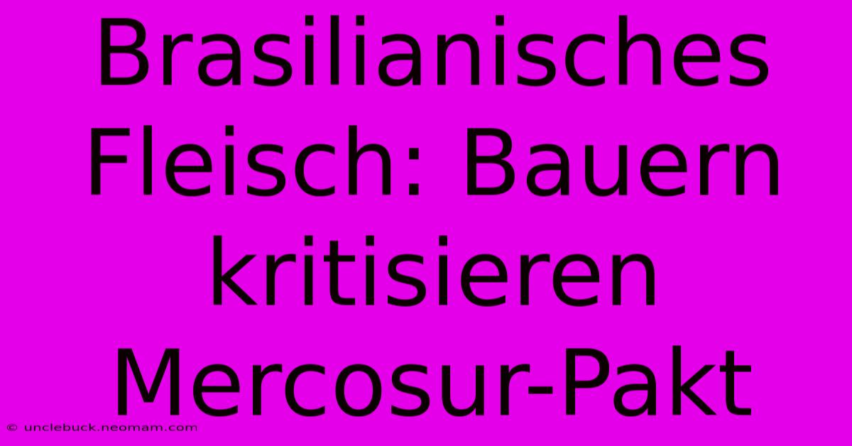 Brasilianisches Fleisch: Bauern Kritisieren Mercosur-Pakt 