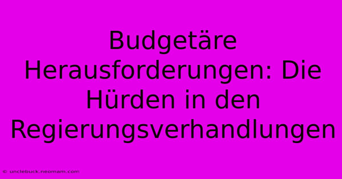 Budgetäre Herausforderungen: Die Hürden In Den Regierungsverhandlungen