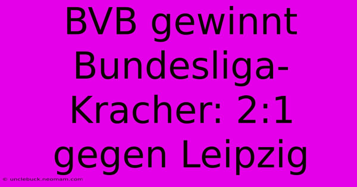 BVB Gewinnt Bundesliga-Kracher: 2:1 Gegen Leipzig 