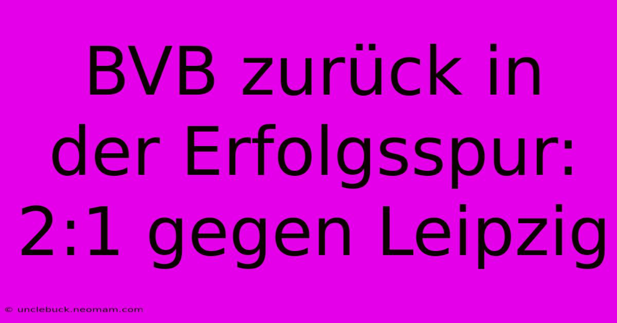 BVB Zurück In Der Erfolgsspur: 2:1 Gegen Leipzig