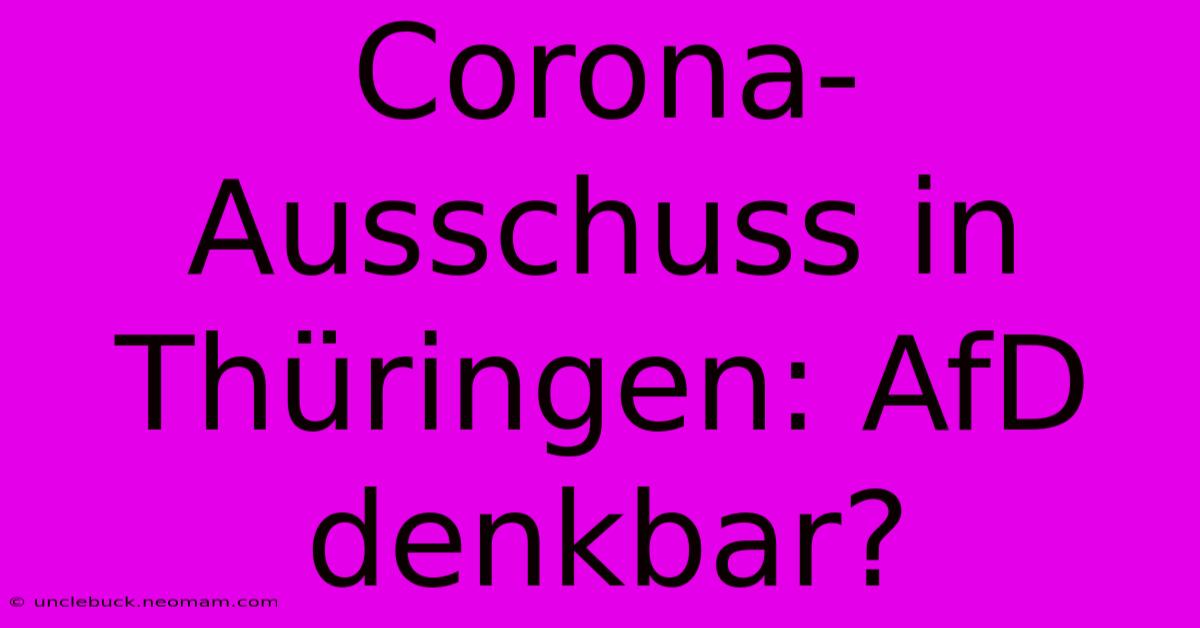 Corona-Ausschuss In Thüringen: AfD Denkbar?