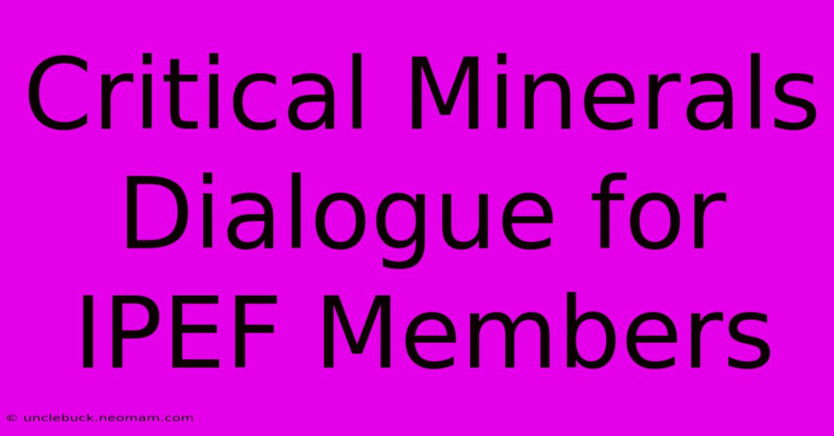 Critical Minerals Dialogue For IPEF Members