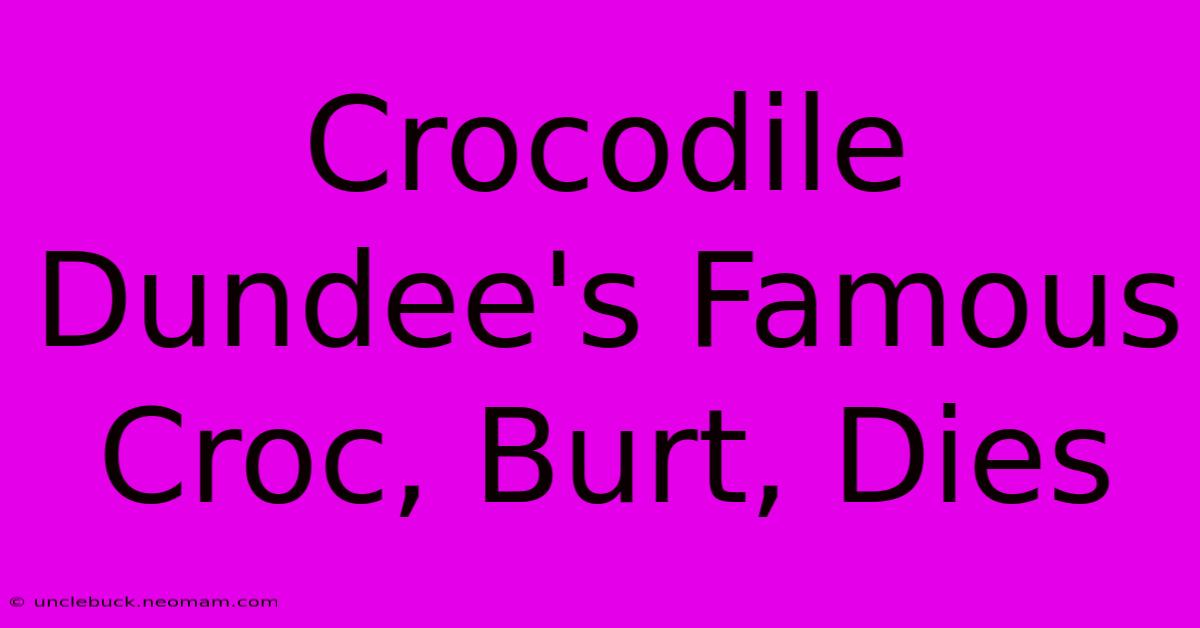 Crocodile Dundee's Famous Croc, Burt, Dies