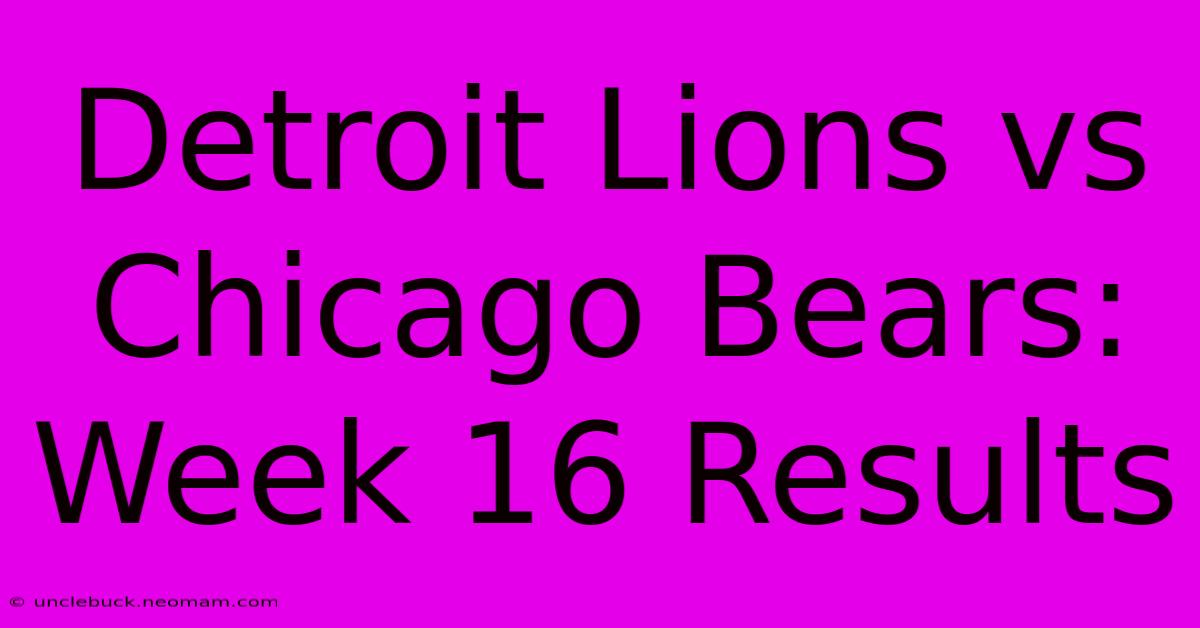 Detroit Lions Vs Chicago Bears: Week 16 Results