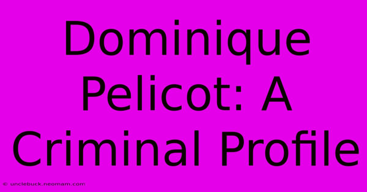 Dominique Pelicot: A Criminal Profile