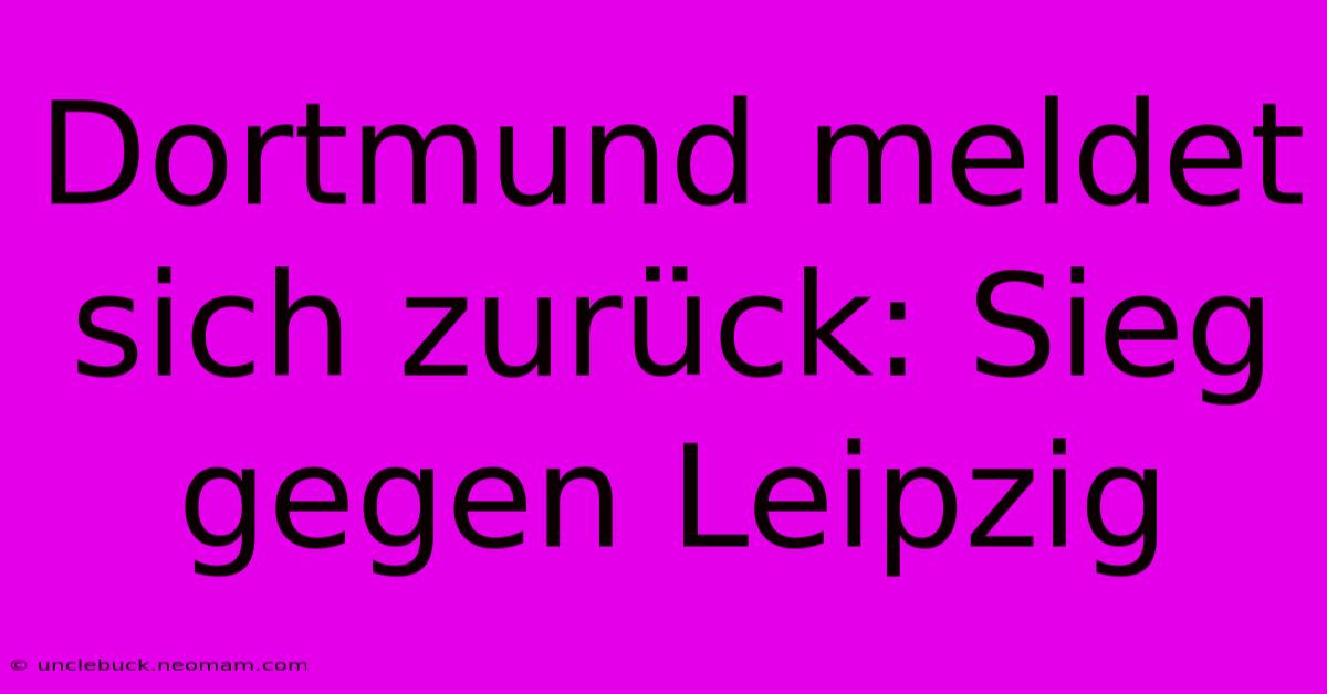 Dortmund Meldet Sich Zurück: Sieg Gegen Leipzig 