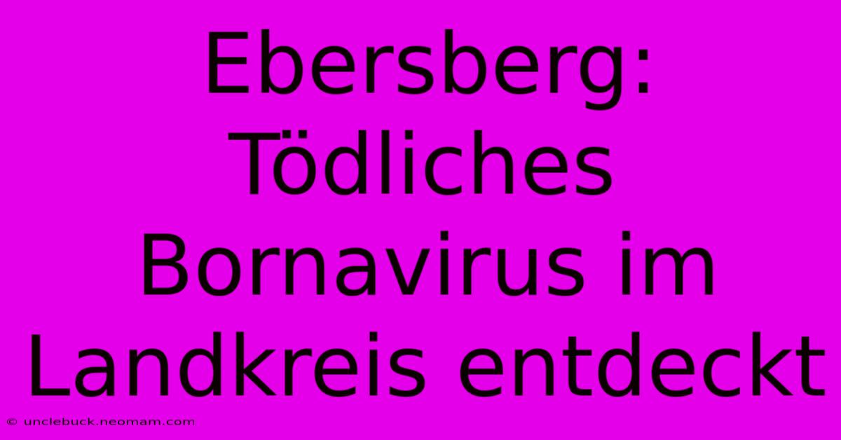 Ebersberg: Tödliches Bornavirus Im Landkreis Entdeckt