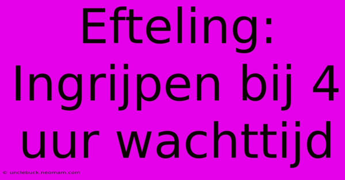 Efteling: Ingrijpen Bij 4 Uur Wachttijd  