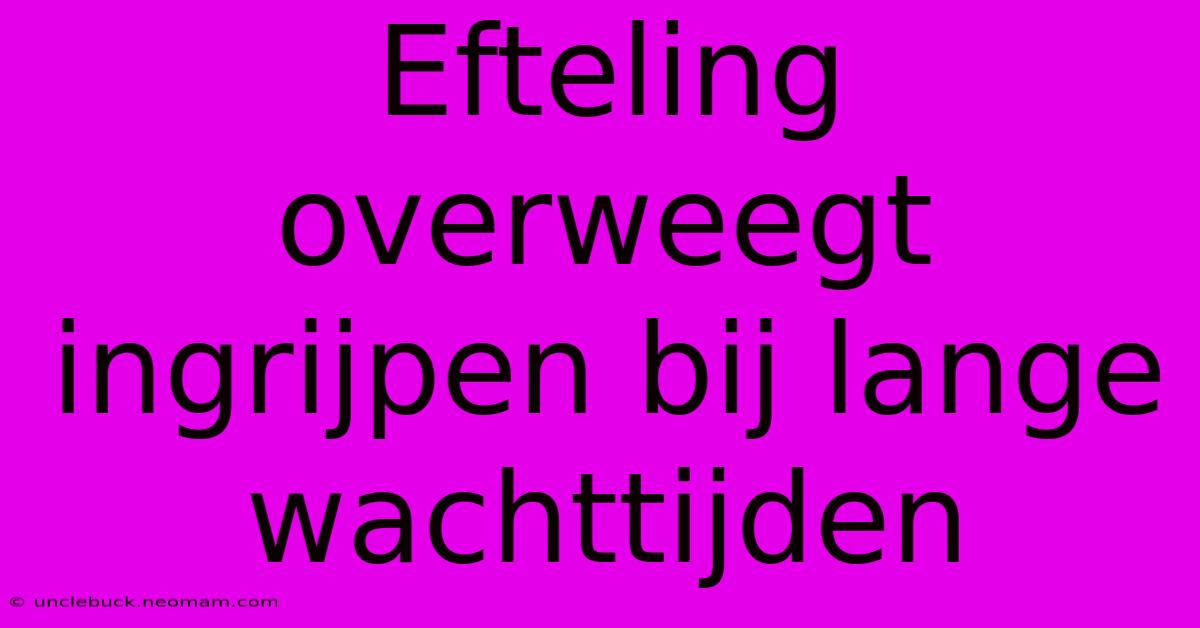 Efteling Overweegt Ingrijpen Bij Lange Wachttijden