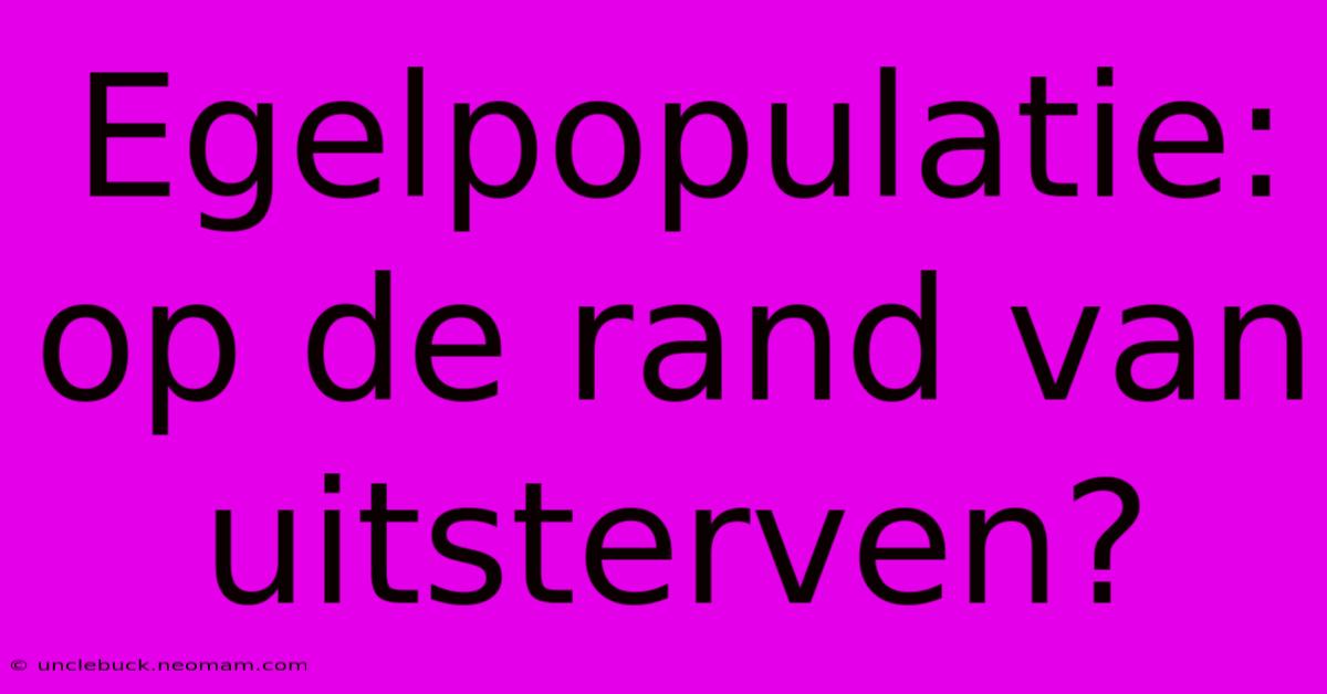 Egelpopulatie: Op De Rand Van Uitsterven?