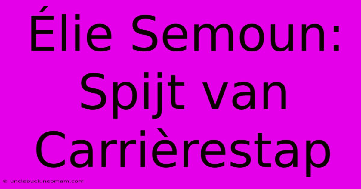 Élie Semoun: Spijt Van Carrièrestap