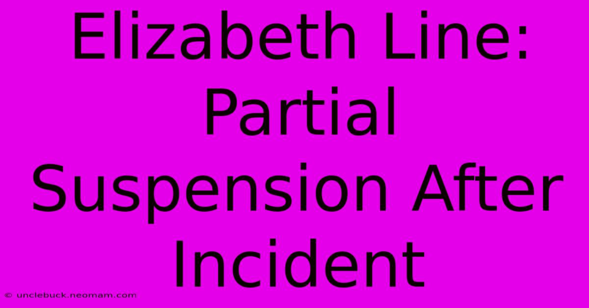 Elizabeth Line:  Partial Suspension After Incident 