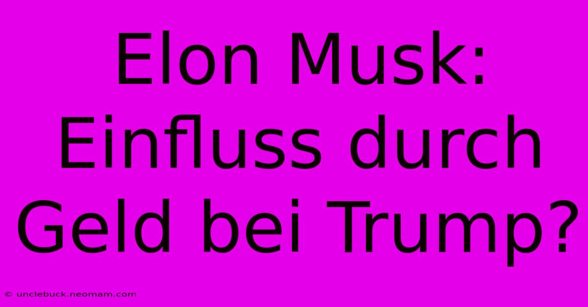 Elon Musk: Einfluss Durch Geld Bei Trump?