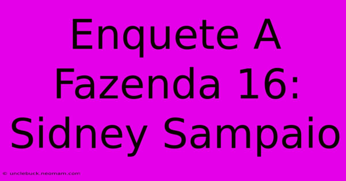 Enquete A Fazenda 16: Sidney Sampaio