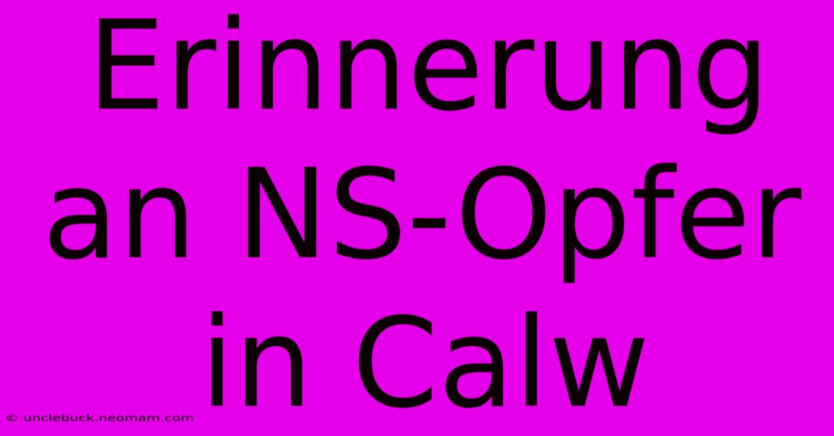 Erinnerung An NS-Opfer In Calw