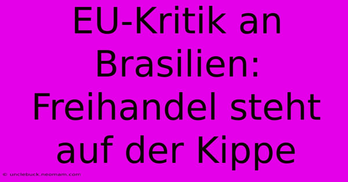 EU-Kritik An Brasilien: Freihandel Steht Auf Der Kippe 