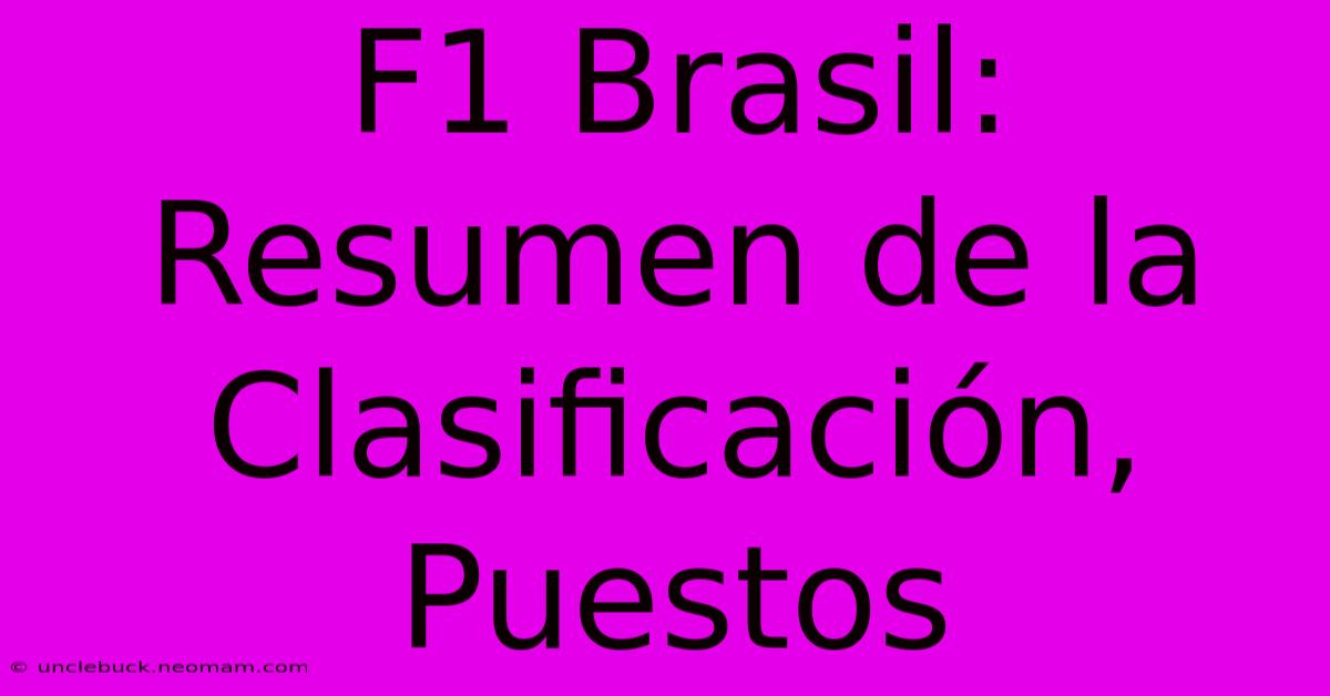 F1 Brasil: Resumen De La Clasificación, Puestos 