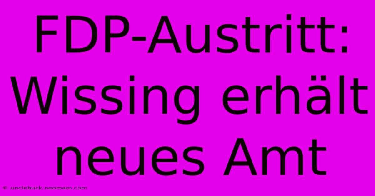 FDP-Austritt: Wissing Erhält Neues Amt 