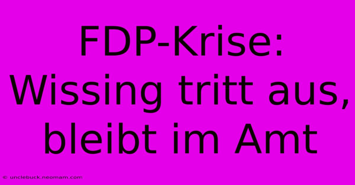 FDP-Krise: Wissing Tritt Aus, Bleibt Im Amt