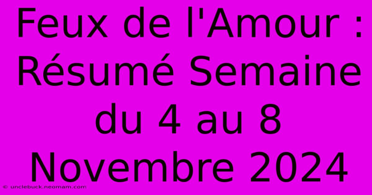 Feux De L'Amour : Résumé Semaine Du 4 Au 8 Novembre 2024