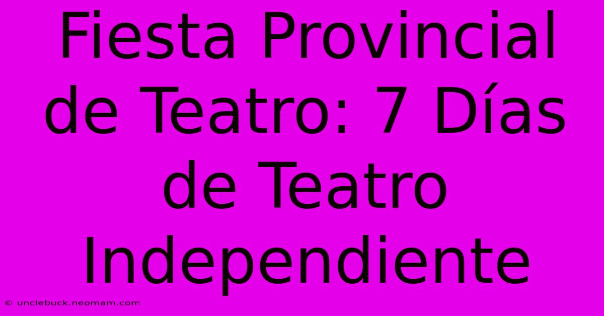 Fiesta Provincial De Teatro: 7 Días De Teatro Independiente 