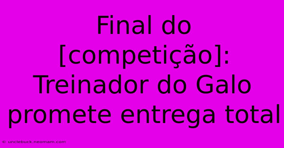 Final Do [competição]: Treinador Do Galo Promete Entrega Total