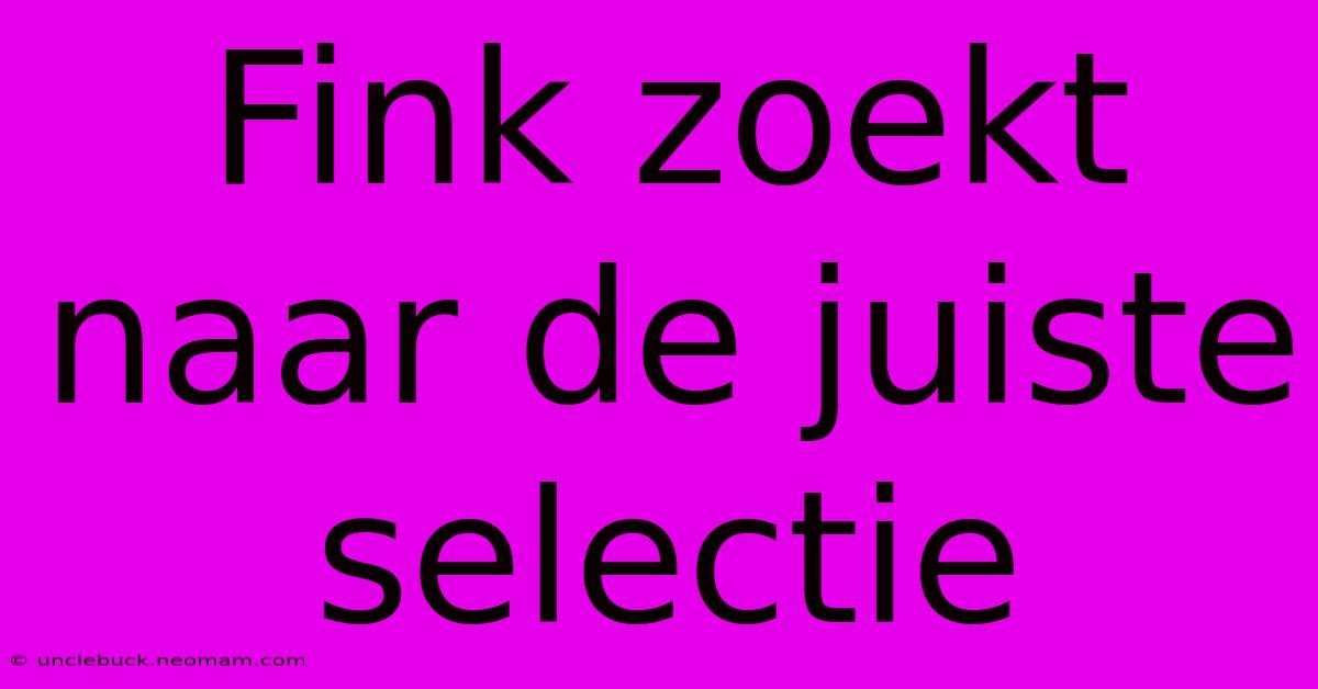 Fink Zoekt Naar De Juiste Selectie