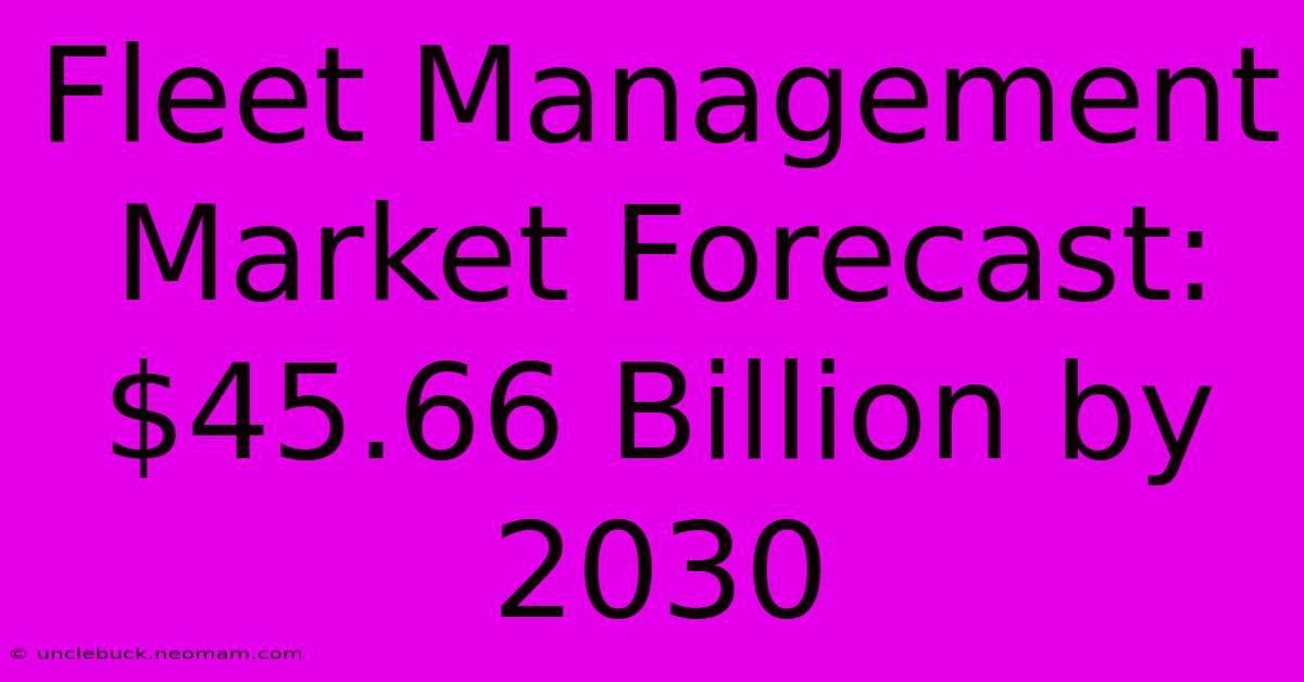 Fleet Management Market Forecast: $45.66 Billion By 2030