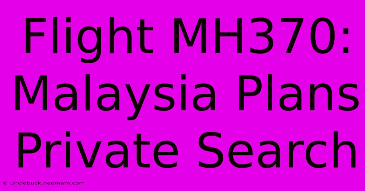 Flight MH370: Malaysia Plans Private Search