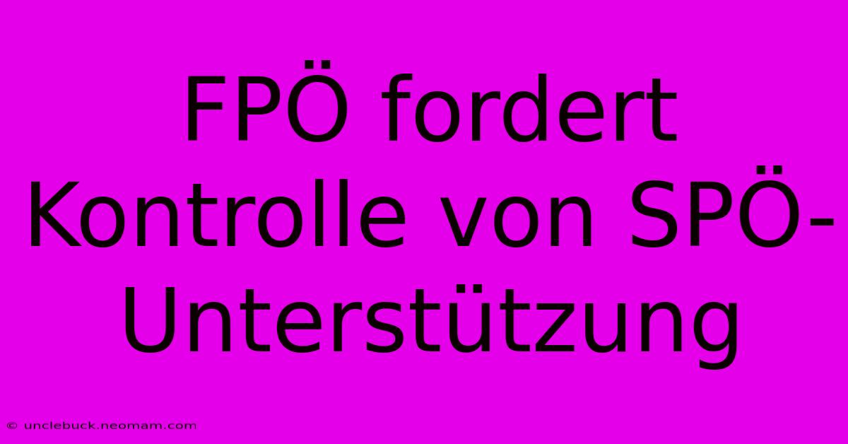 FPÖ Fordert Kontrolle Von SPÖ-Unterstützung