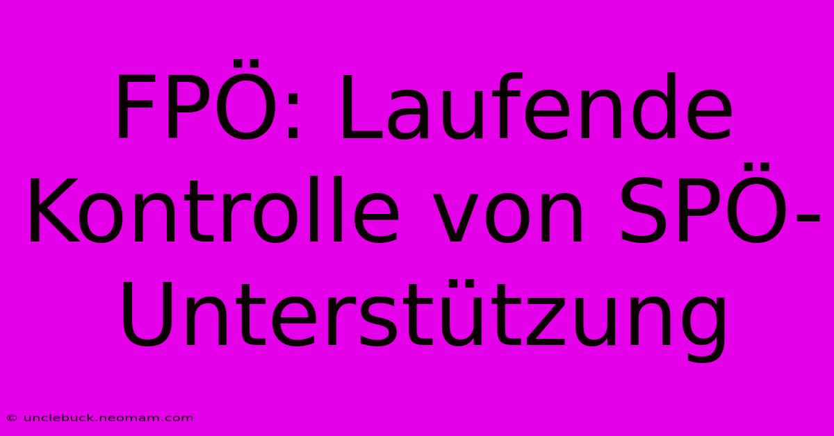 FPÖ: Laufende Kontrolle Von SPÖ-Unterstützung