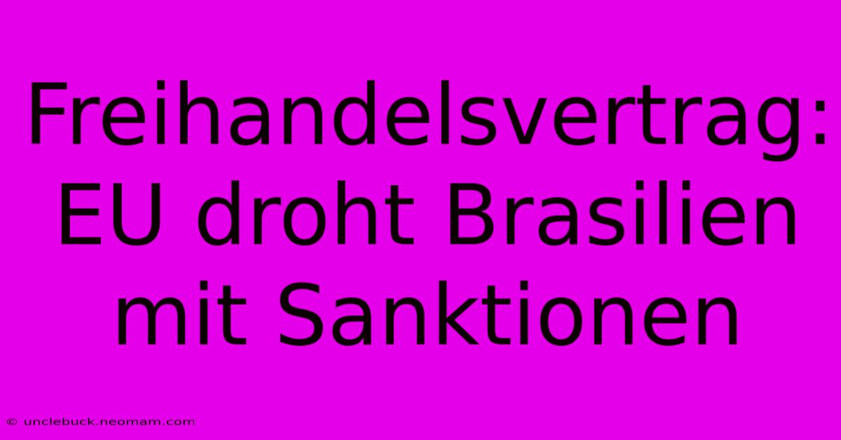 Freihandelsvertrag: EU Droht Brasilien Mit Sanktionen