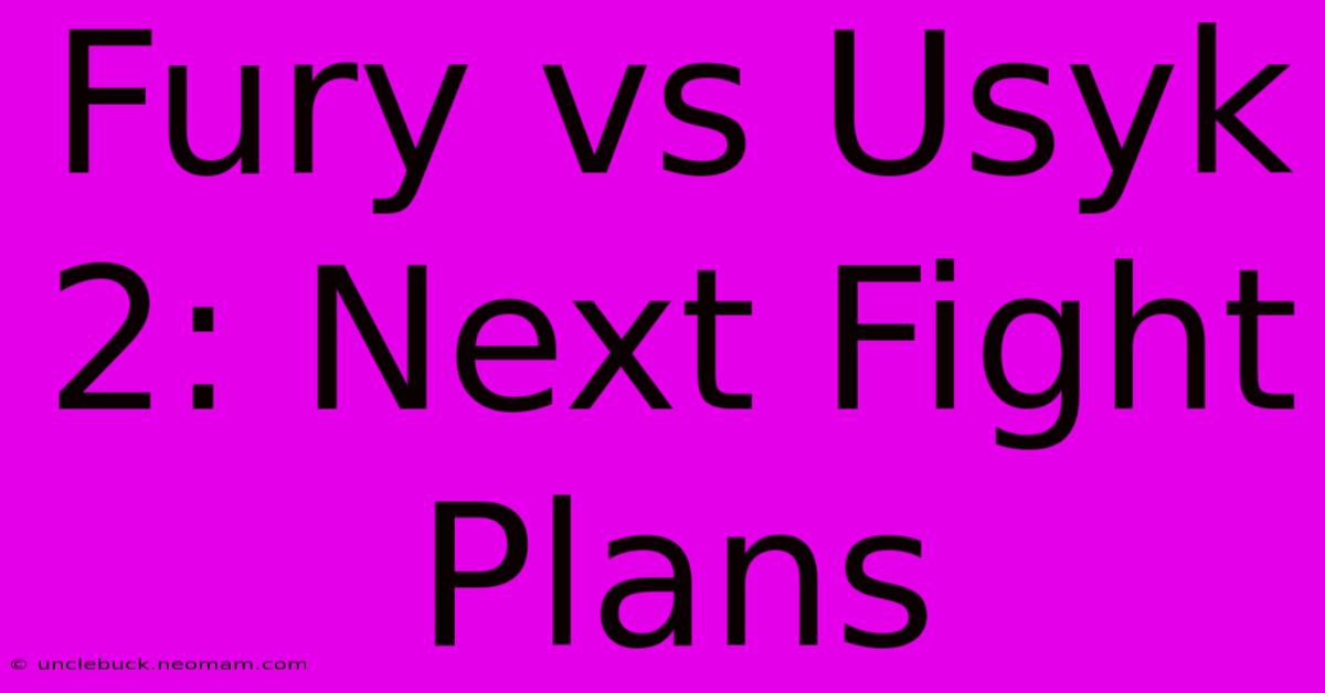 Fury Vs Usyk 2: Next Fight Plans