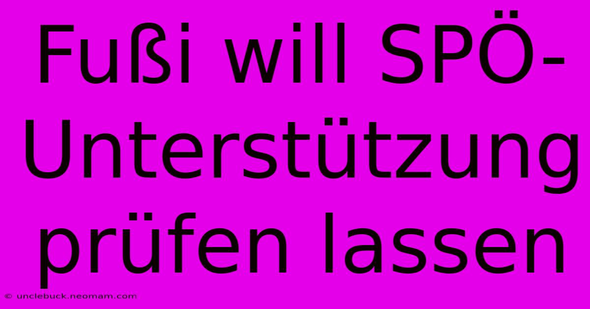 Fußi Will SPÖ-Unterstützung Prüfen Lassen