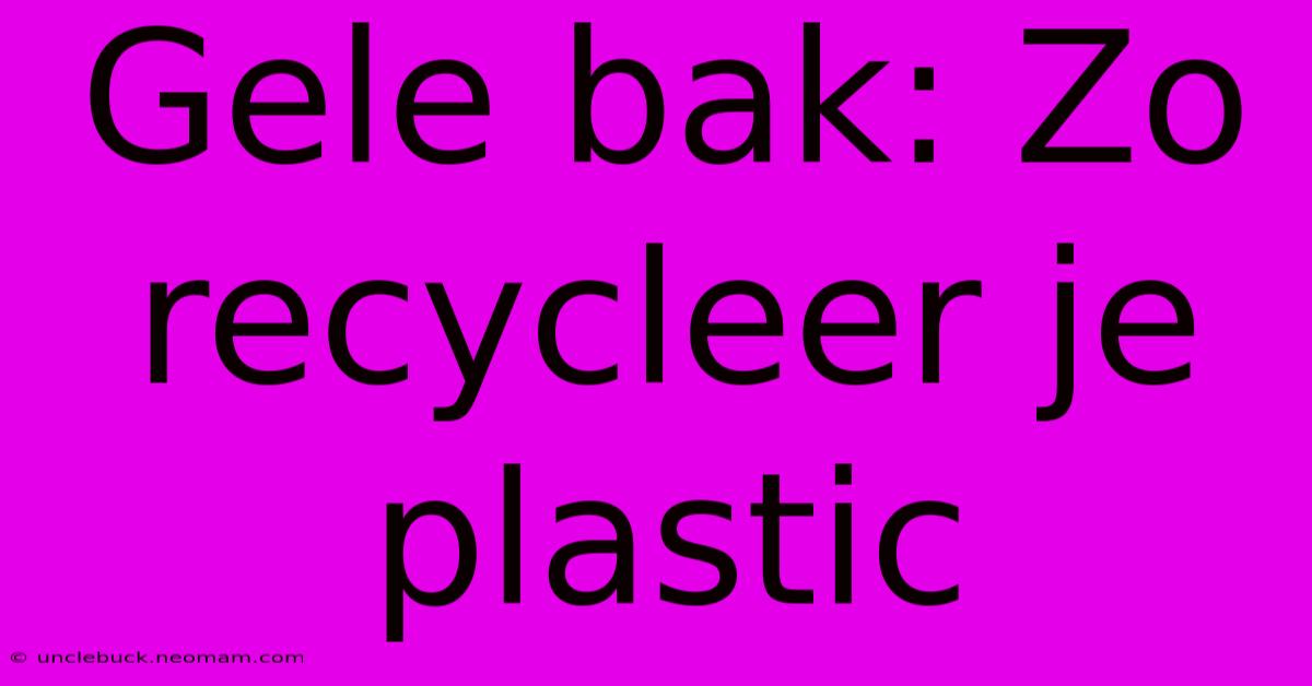 Gele Bak: Zo Recycleer Je Plastic