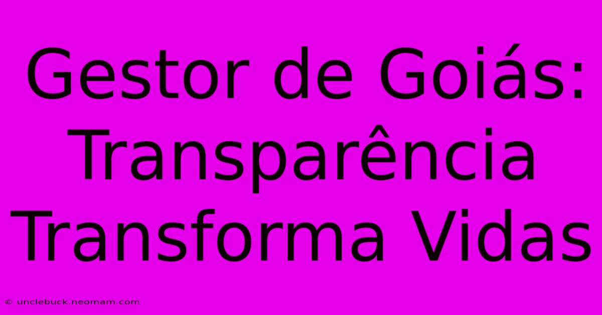 Gestor De Goiás: Transparência Transforma Vidas