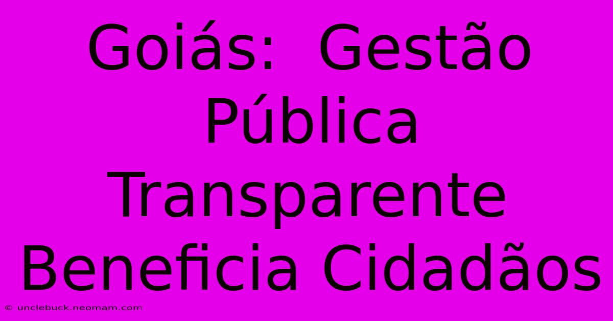 Goiás:  Gestão Pública Transparente Beneficia Cidadãos 