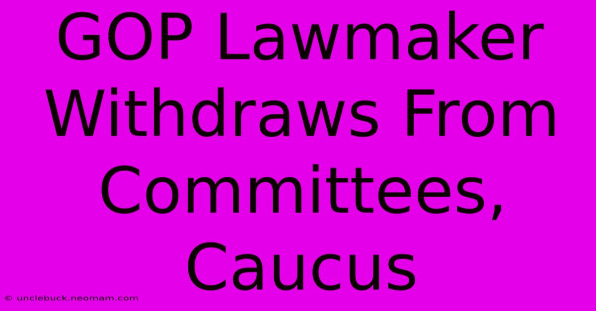 GOP Lawmaker Withdraws From Committees, Caucus